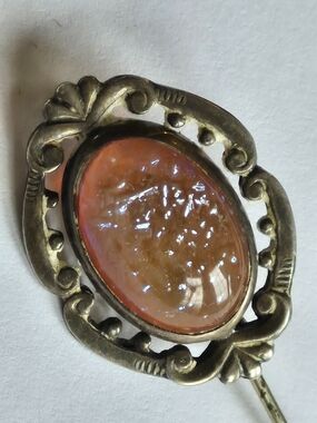 Art Deco, Jelly Opal, Dragons Breath, Fire Opal Sterling Silver Brooch